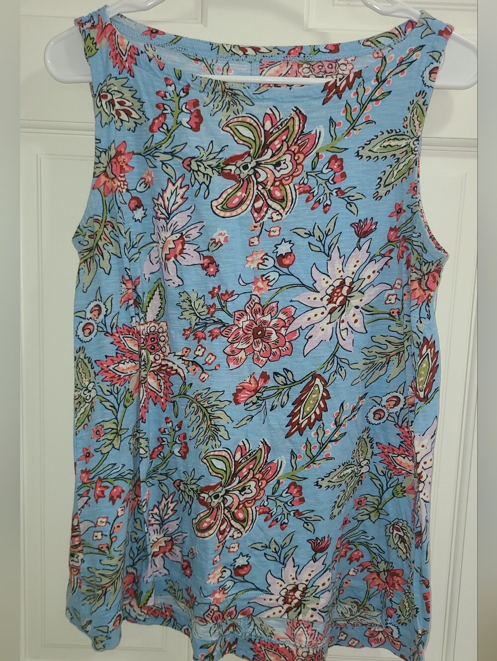 LOFT Sleeveless Floral Tank Top - Light Blue with Pink & Green Floral Print